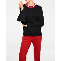 Feinstrickpullover, schwarz-rot