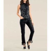 Designer-Röhrenjeans m. Fransen, schwarz