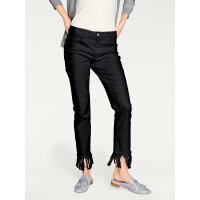 Designer-Röhrenjeans m. Fransen, schwarz