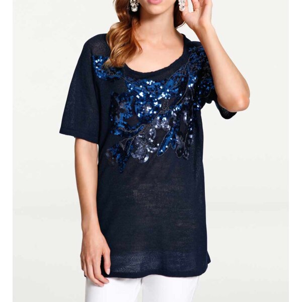 Designer-Paillettenpullover, nachtblau