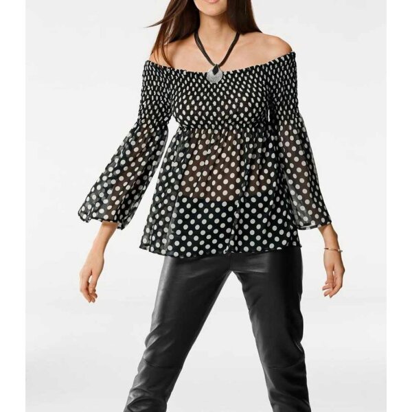 Carmen blouse, black-ecru