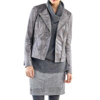 Designer-Lammnappalederjacke, grau-silber