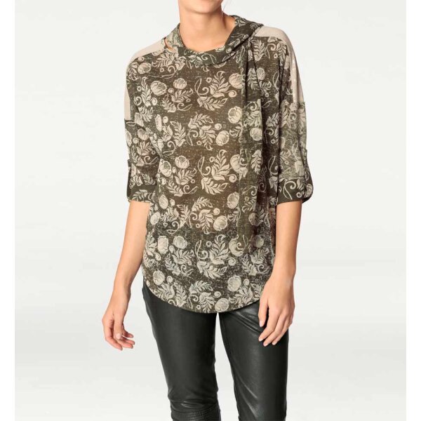 Designer-Druckshirt m. Schal, khaki