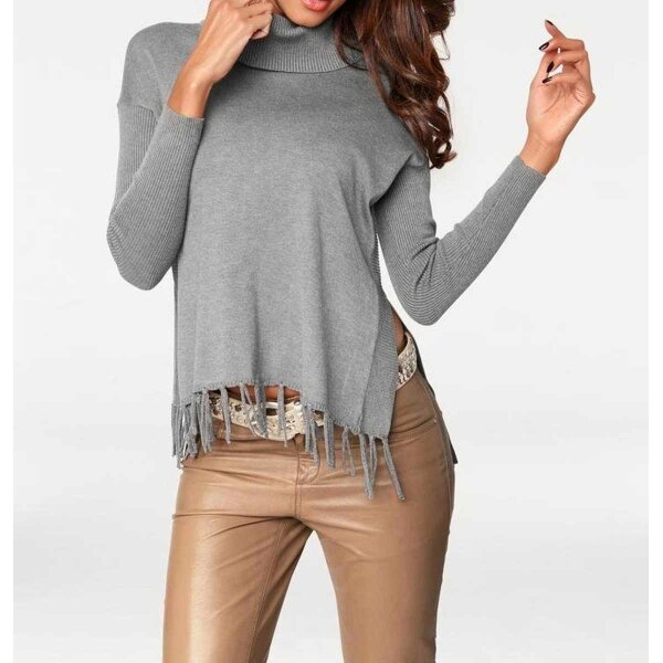 Designer-Rollkragenpullover, grau-melange