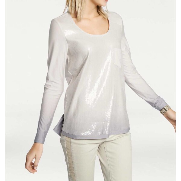 Designer-Paillettenshirt, ecru-hellgrau