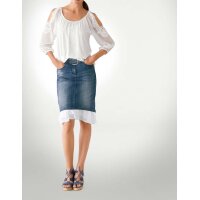 Denim skirt with flounces, blue-white