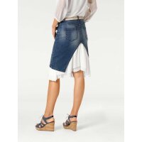 Denim skirt with flounces, blue-white