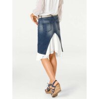 Denim skirt with flounces, blue-white