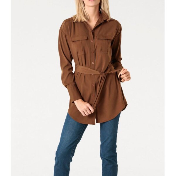 Designer-Longbluse m. Gürtel, zimt