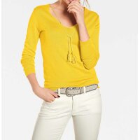 Fine knit sweater with tassles, yellow
