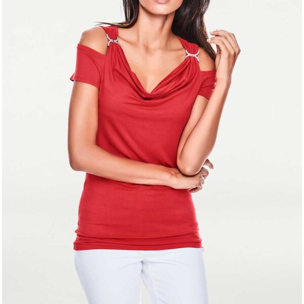 Designer-Wasserfallshirt m. Strass, rot