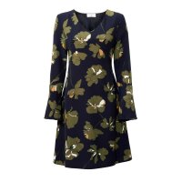 Designer-Druckkleid, marine-khaki