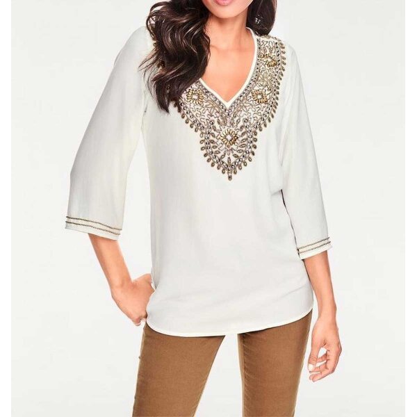 Designer-Georgette-Tunika, offwhite
