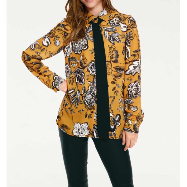 Designer-Bluse m.Krawatte, senf-schwarz
