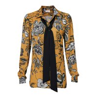 Bluzka designerska z krawatem, musztardowo-czarna