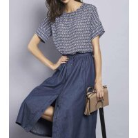 Print blouse, blue-multicolour