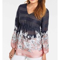 Druckbluse, schwarz-ecru-rosé