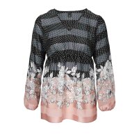 Druckbluse, schwarz-ecru-rosé
