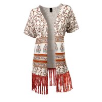 Druckstrickjacke m. Fransen, sand-bunt