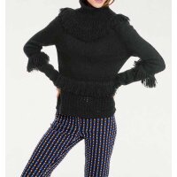 Fringe sweatshirt with turtleneck, black