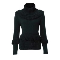 Fringe sweatshirt with turtleneck, black