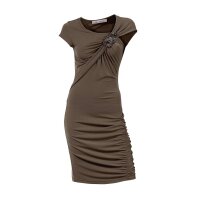 Dress with brooch, taupe