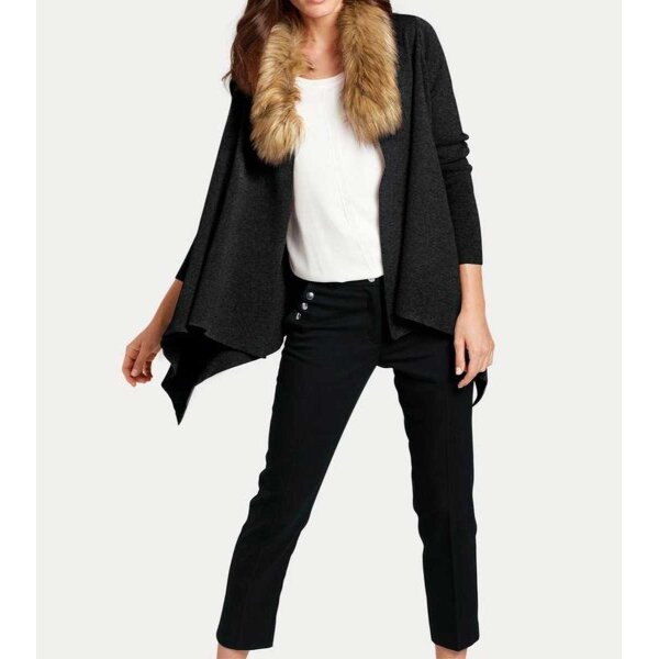 Cardigan with fur imitation collar, black