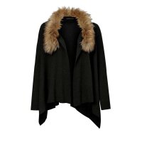 Cardigan with fur imitation collar, black