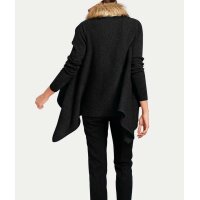 Cardigan with fur imitation collar, black