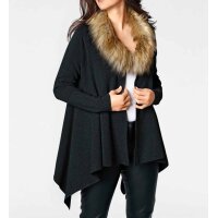 Cardigan with fur imitation collar, black