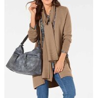 Merinowolle-Cardigan m. Schal, camel