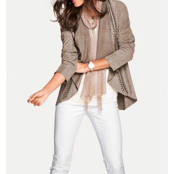 Designer-Ziegenvelourslederjacke, taupe