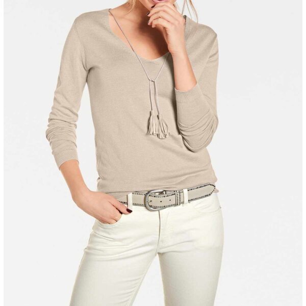 Feinstrickpullover m. Quasten, sand