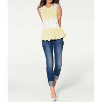 Striped blouse with lace, yellow-white