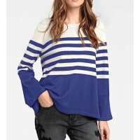 Feinstrickpullover, ecru-blau