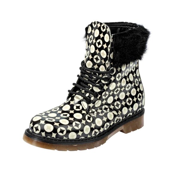 Bootie with weave fur, black-ecru