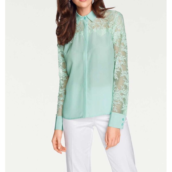 Designer-Seidenbluse m. Spitze, mint