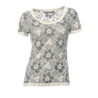 Designer-Spitzenshirt, grau-offwhite