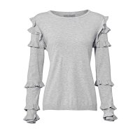 Designer-Pullover m. Rüschen, grau-melange