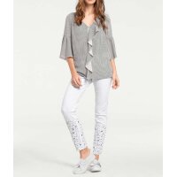 Blouse with flounces, grey-ecru
