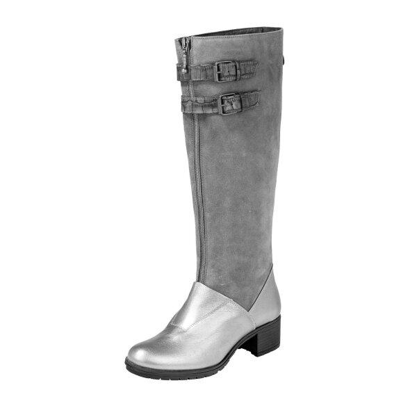 Lederstiefel, grau-silberfarben
