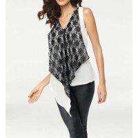Designer-Spitzen-Chiffontop, schwarz-weiß