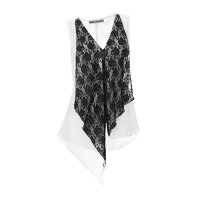 Designer-Spitzen-Chiffontop, schwarz-weiß