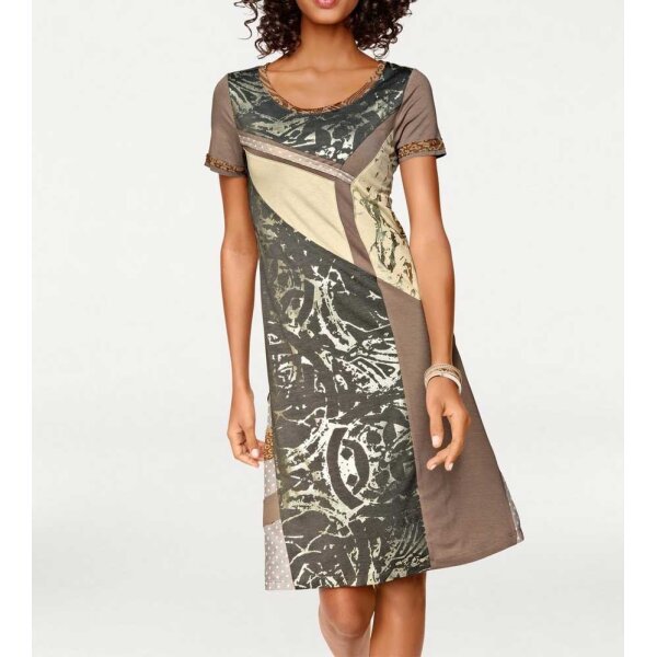 Designer-Patchkleid, taupe-bunt