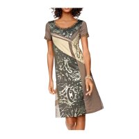 Designer-Patchkleid, taupe-bunt