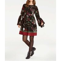 Volant-Druckkleid, braun-rot-bunt