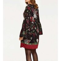 Volant-Druckkleid, braun-rot-bunt