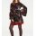 Volant-Druckkleid, braun-rot-bunt