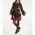 Volant-Druckkleid, braun-rot-bunt