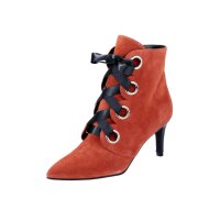 Buty ze skóry welurowej, koralowe